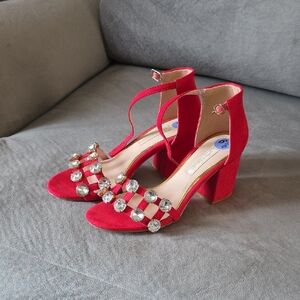 Prima Donna Red Heels with Ankle Strap and Embellishments